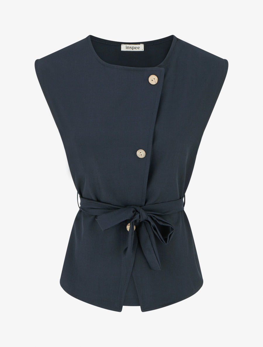 Top boutonné sans manches - Marine - 1