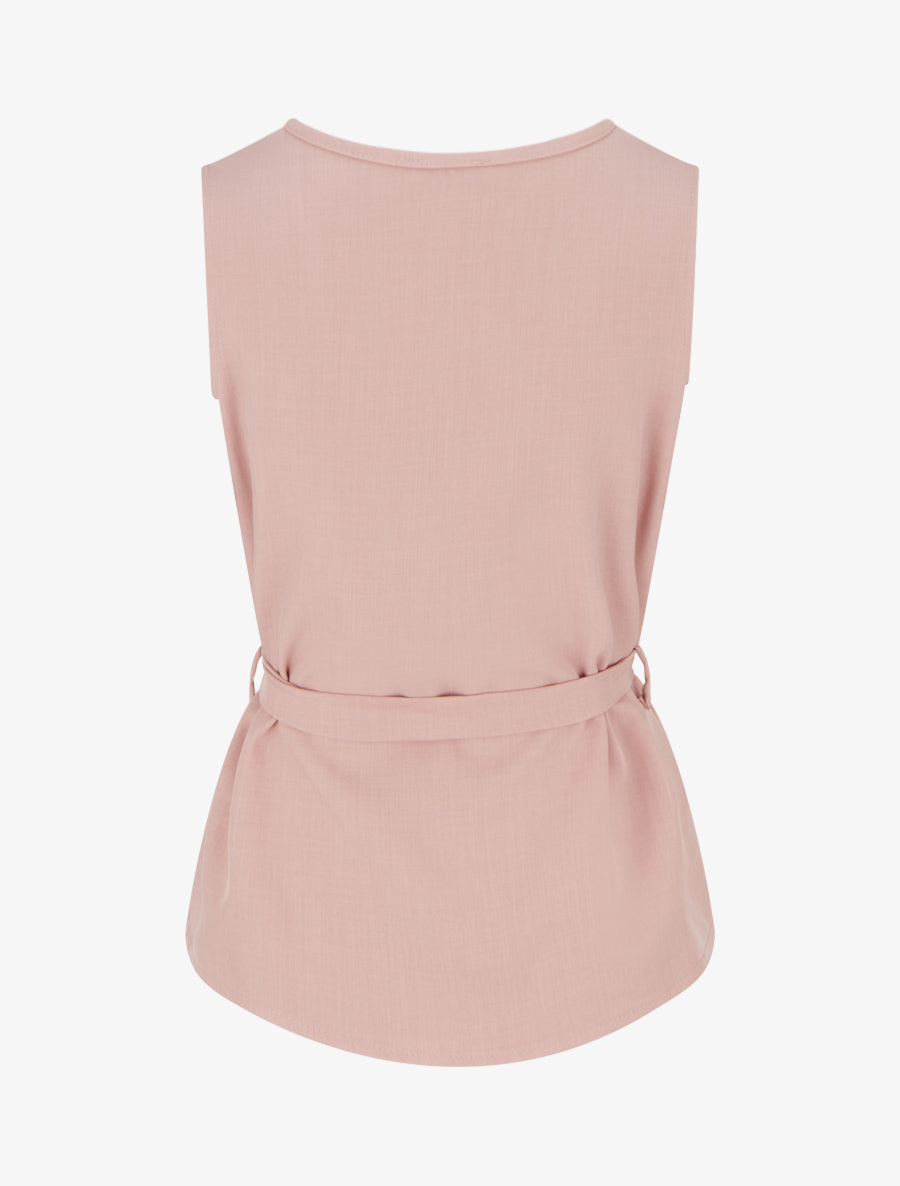 Top boutonné sans manches à poche décorative - Vieux rose - 2