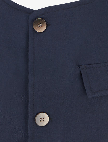 Top boutonné sans manches à poche décorative - Marine - 3