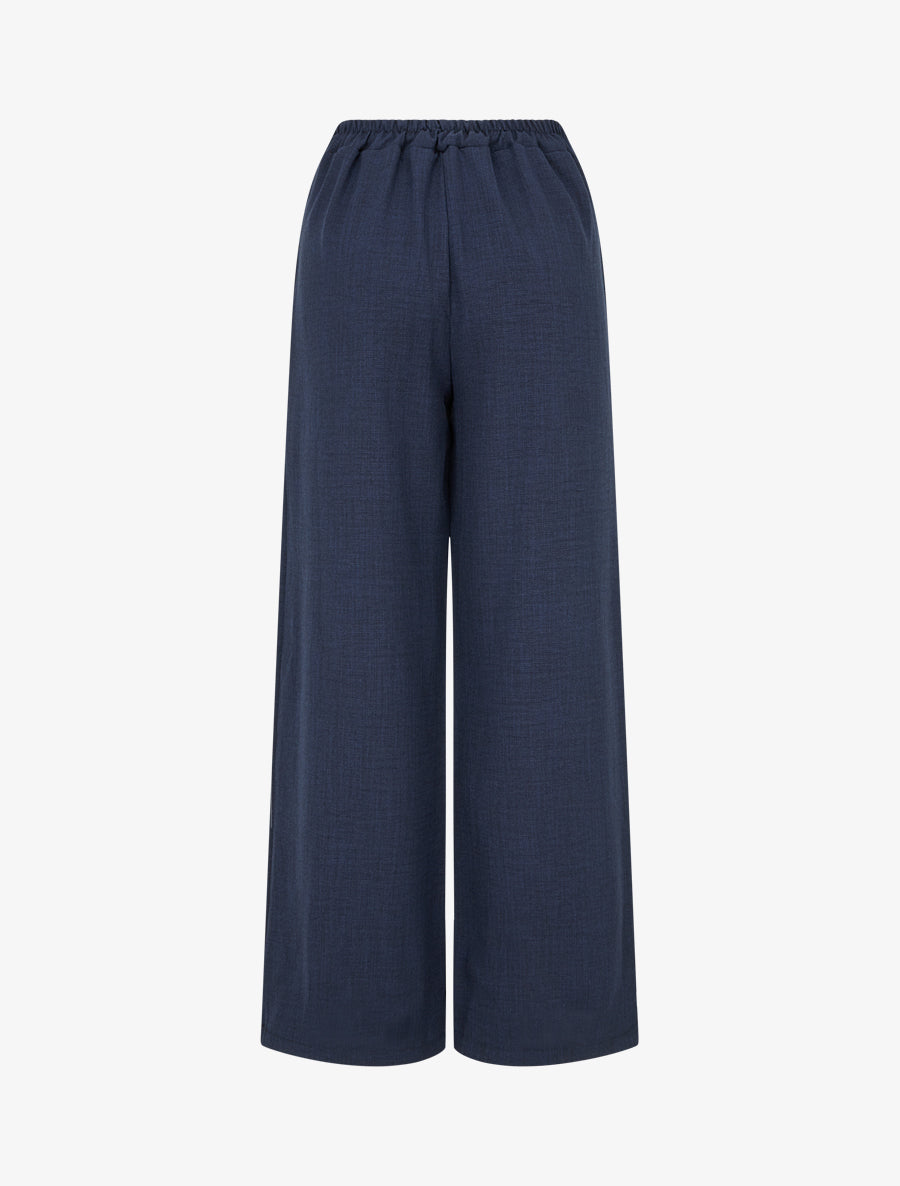 Pantalon droit effet lin à double pans - Marine - 2