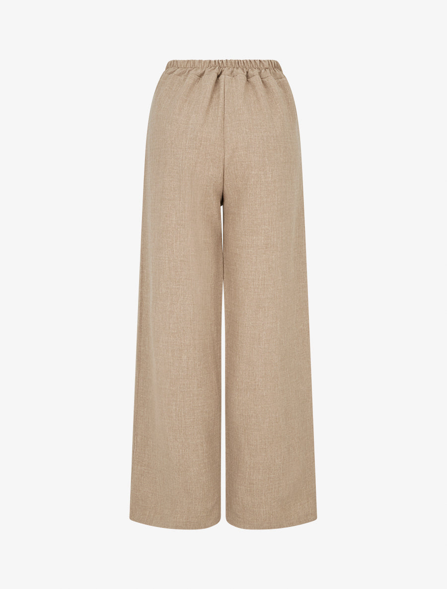 Pantalon droit effet lin à double pans - Taupe - 2