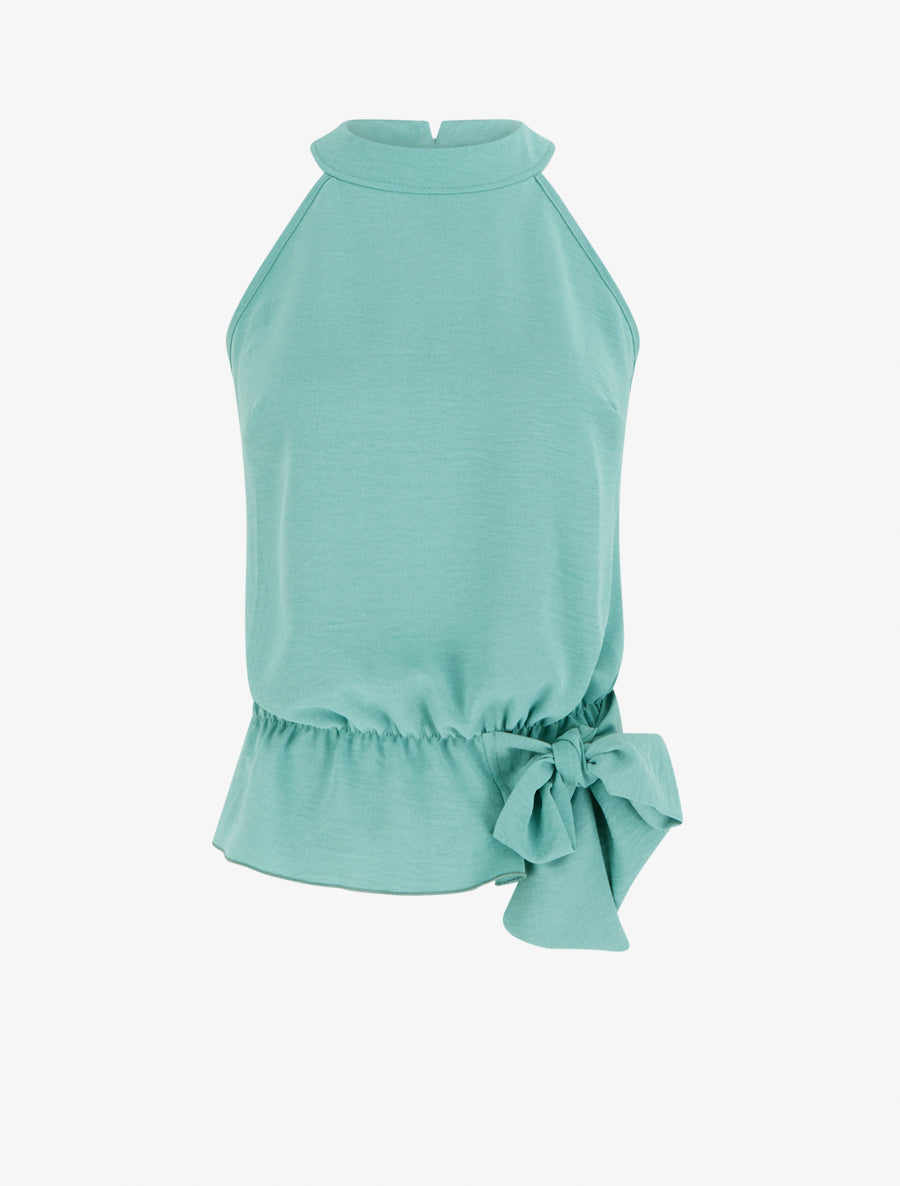 Top à col américain et noeud - Turquoise - 1