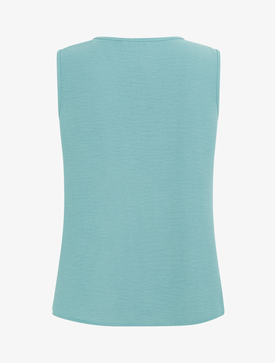 Top droit uni à col rond bijou - Turquoise - 2