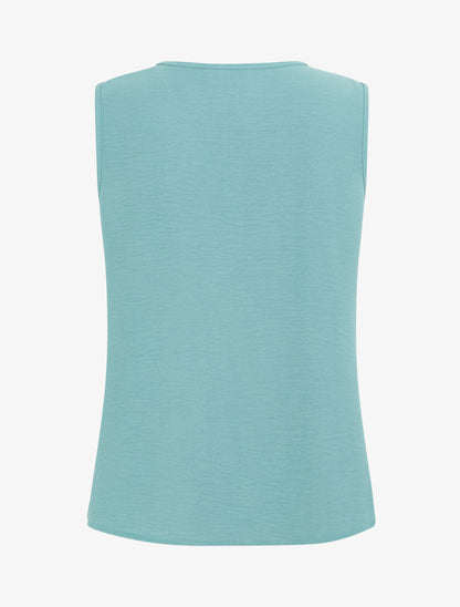 Top droit uni à col rond bijou - Turquoise - 2