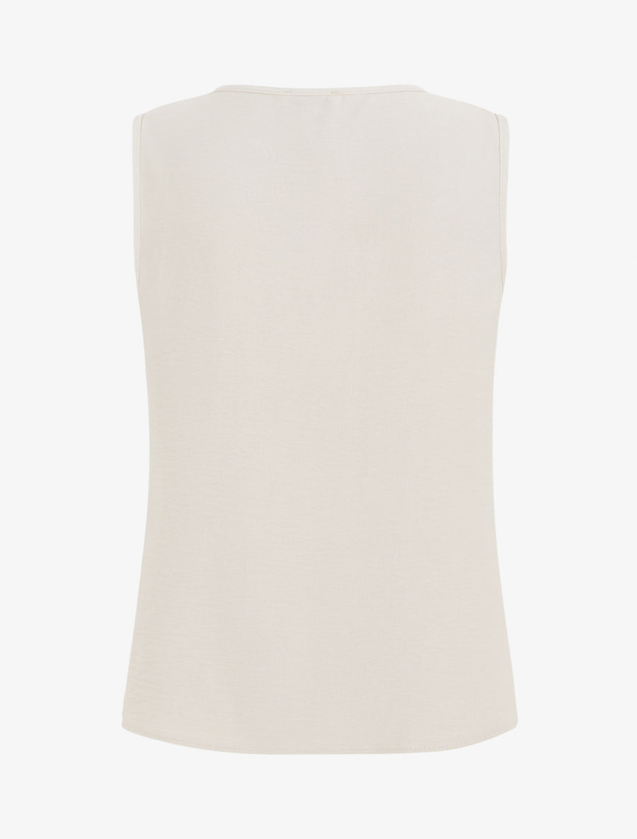 Top droit uni à col rond bijou - Beige - 2