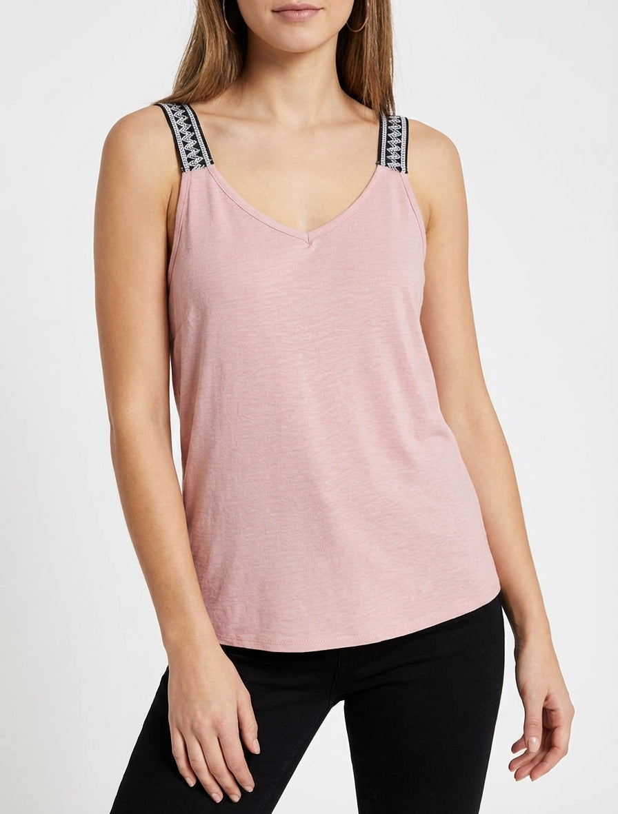Effen tanktop met fantasiebandjes. - Roos