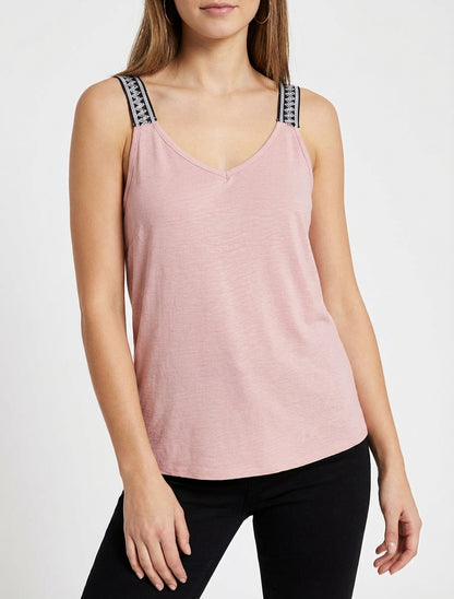 Effen tanktop met fantasiebandjes. - Roos