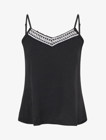 Caraco à col V brodé - Noir - 1