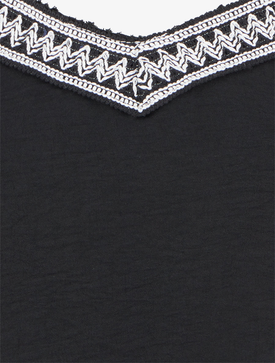 Caraco à col V brodé - Noir - 3