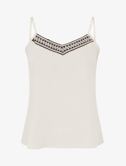 Caraco à col V brodé - Beige - 1