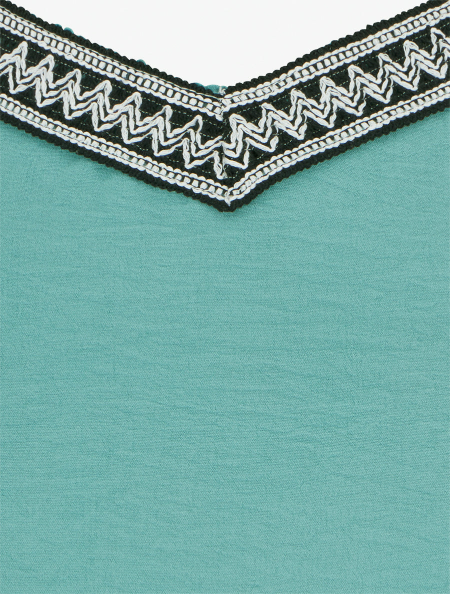 Caraco à col V brodé - Vert d&