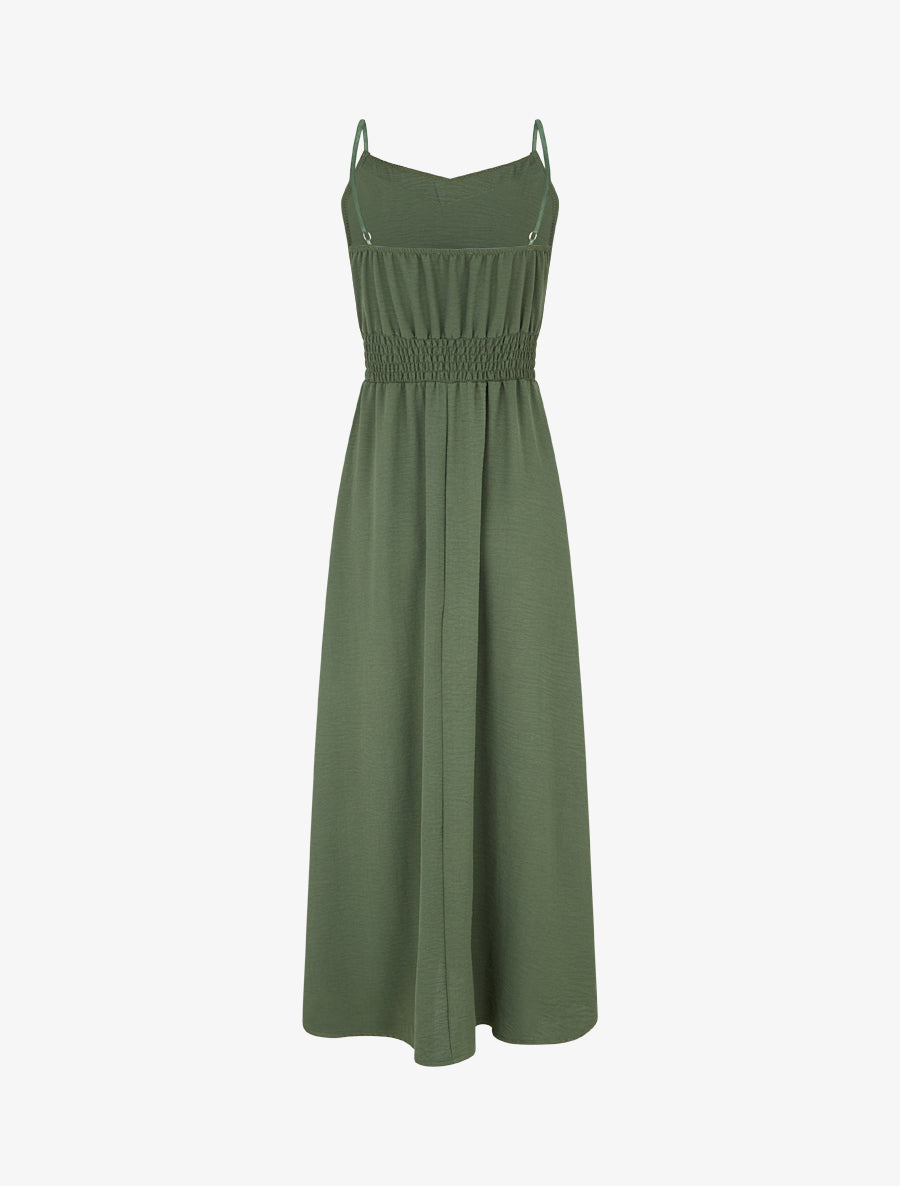 Robe longue unie à taille élastiquée - Kaki - 2