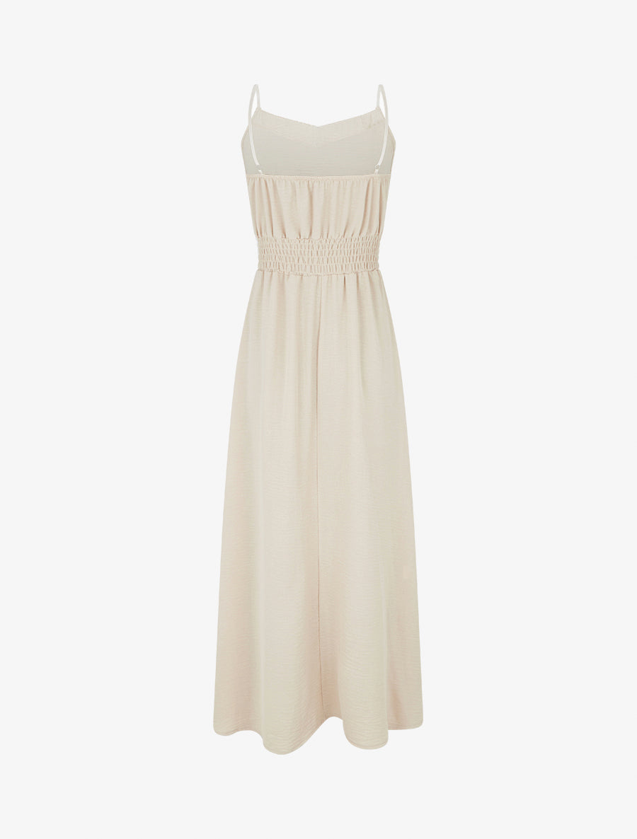 Robe longue unie à taille élastiquée - Beige - 2