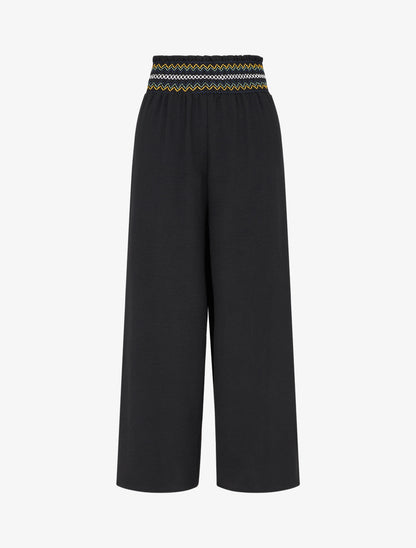 Pantalon droit à taille haute élastiquée - Noir - 1