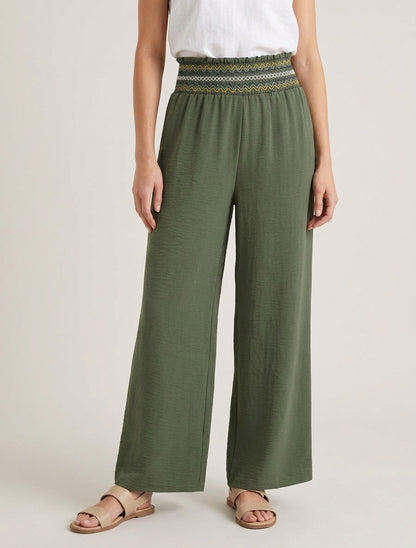 Rechte broek met elastische hoge taille - Kaki