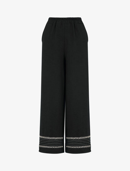 Pantalon ample à bords brodés - Noir - 1