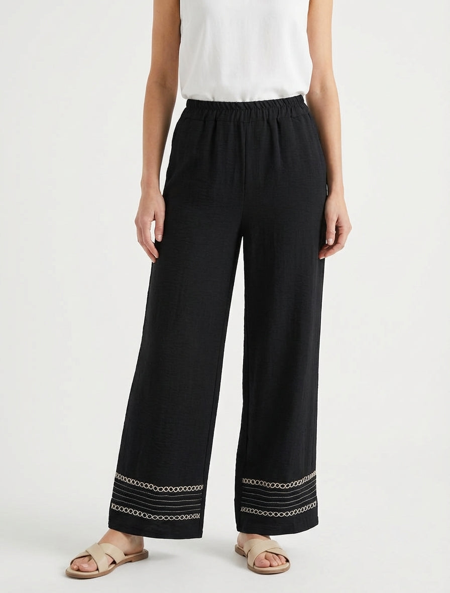 Broek met geborduurde randen - Zwart