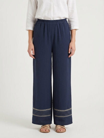 Broek met geborduurde randen - Marine