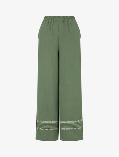 Pantalon ample à bords brodés - Kaki - 1
