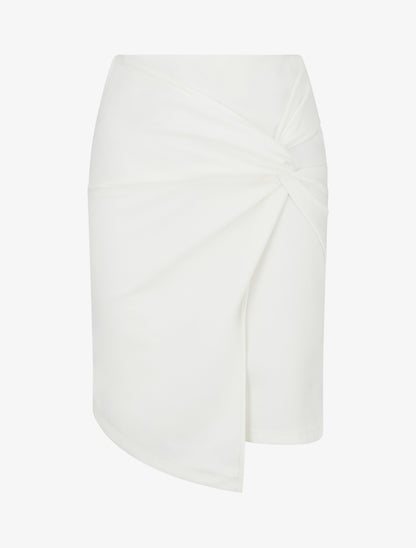 Jupe droite en suédine effet torsadé - Blanc - 1