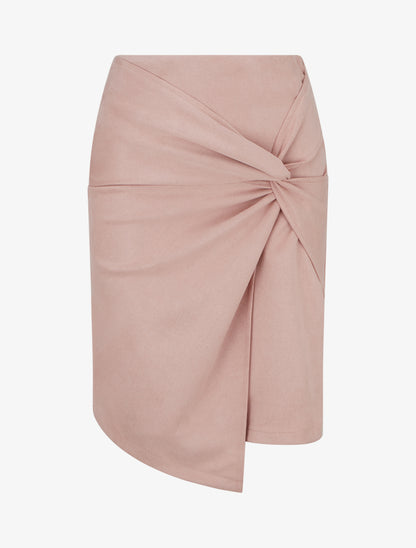 Jupe droite en suédine effet torsadé - Rose - 1