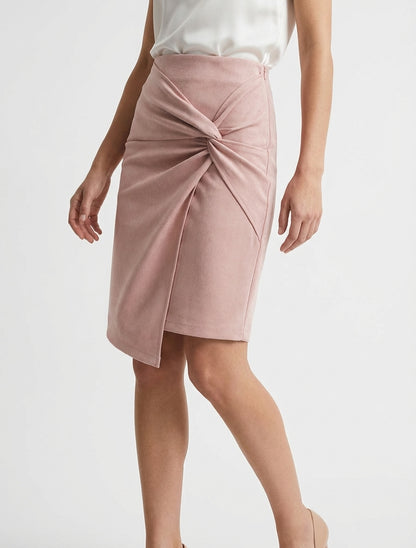 Rechte rok in suèdine met gedraaid effect - Roos