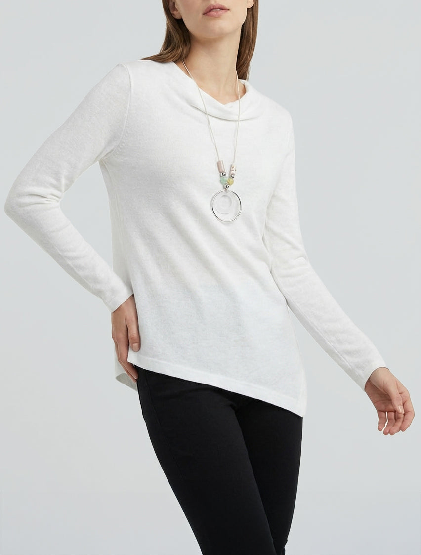 Asymmetrische trui met watervalkraag - Wit