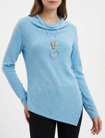 Asymmetrische trui met watervalkraag - Lichtblauw