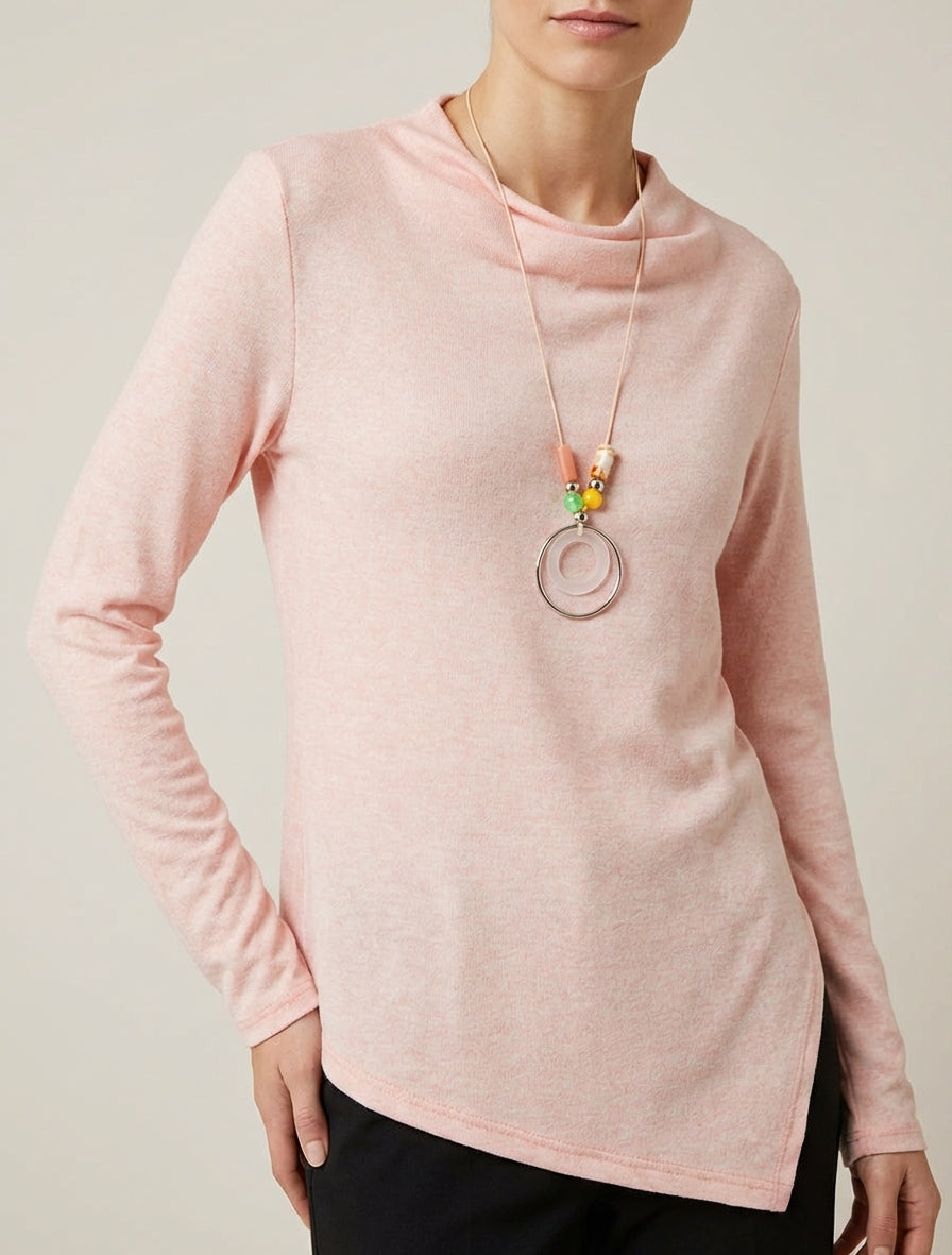 Asymmetrische trui met watervalkraag - Roos