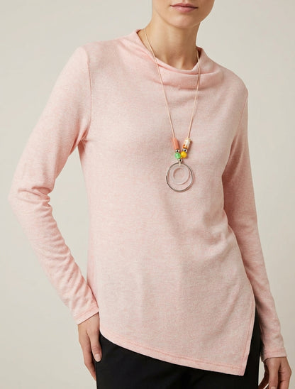 Asymmetrische trui met watervalkraag - Roos