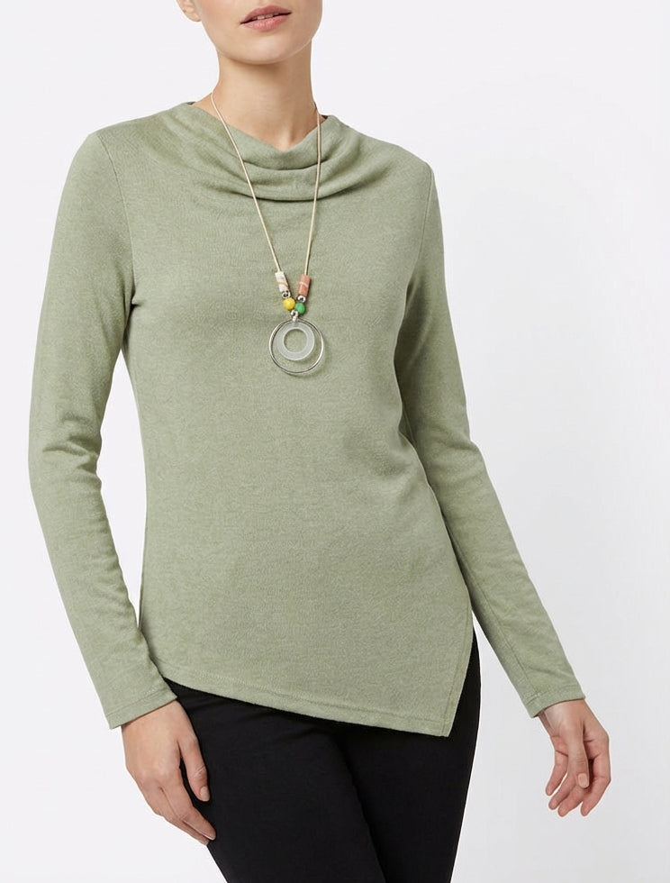 Asymmetrische trui met watervalkraag - Kaki
