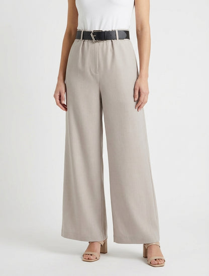 Wijde effen broek met hoge taille - Lichtmol