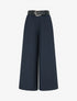 Pantalon ample uni à taille haute - Marine - 1