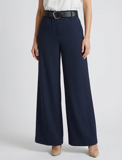 Wijde effen broek met hoge taille - Marine