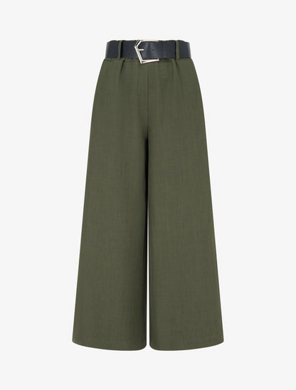 Pantalon ample uni à taille haute - Kaki - 1