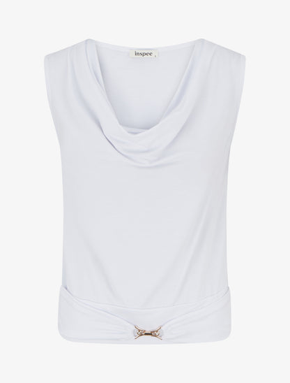 Top uni à empiècement bijou strassé - Blanc - 1