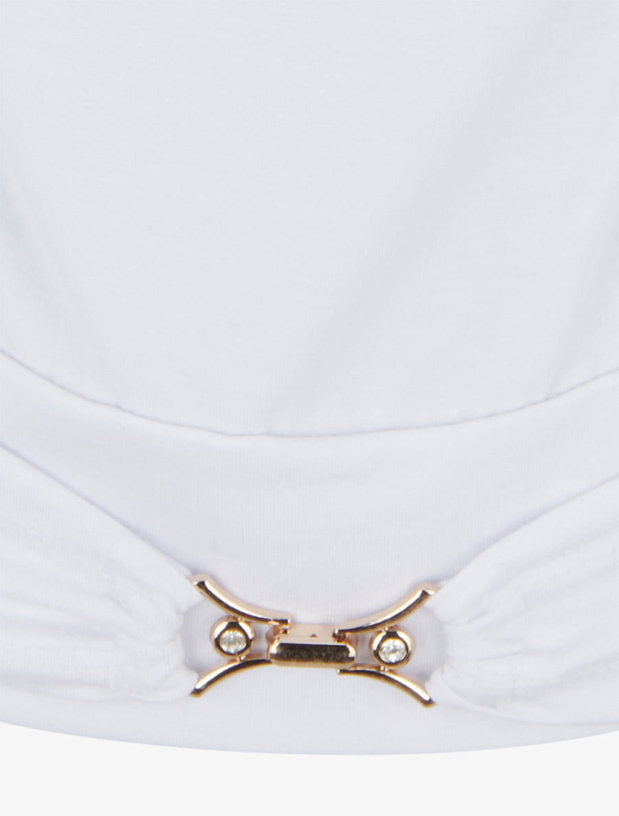 Top uni à empiècement bijou strassé - Blanc - 3