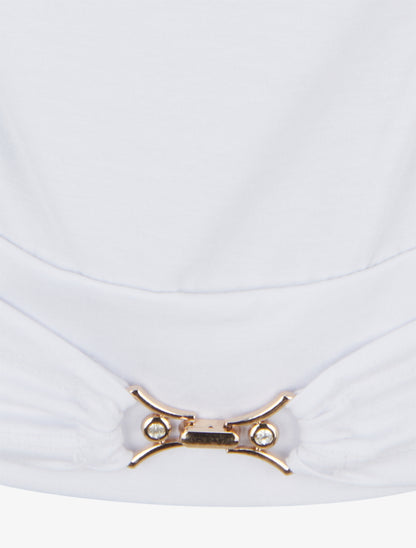 Top uni à empiècement bijou strassé - Blanc - 3