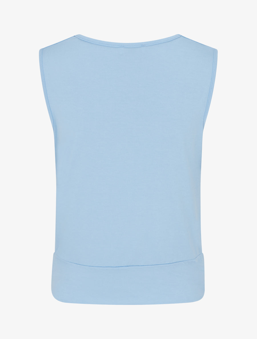 Top uni à empiècement bijou strassé - Bleu ciel - 2