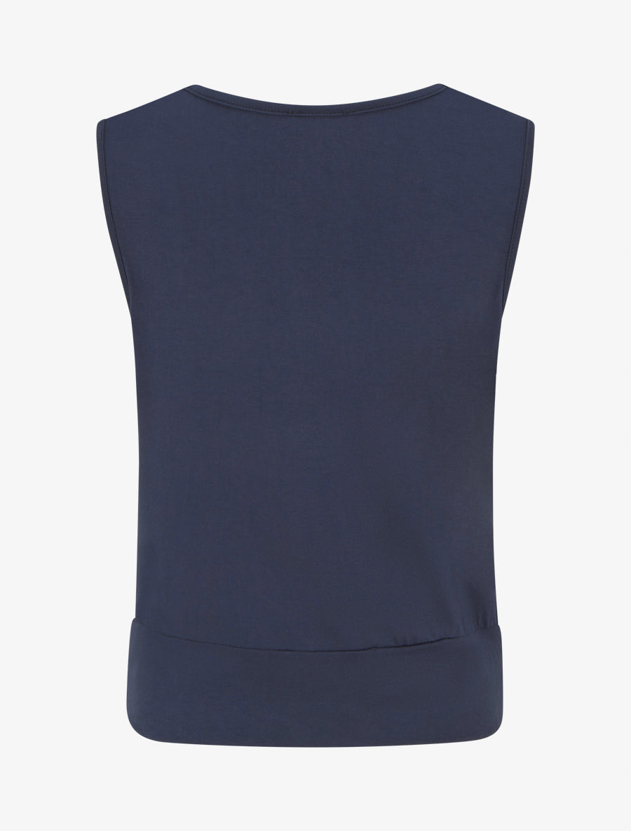 Top uni à empiècement bijou strassé - Marine - 2