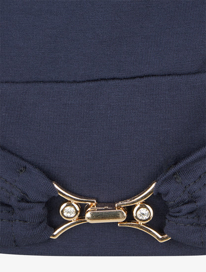 Top uni à empiècement bijou strassé - Marine - 3