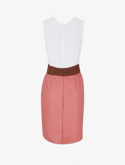 Robe bimatière à col V - Rose saumon - 2