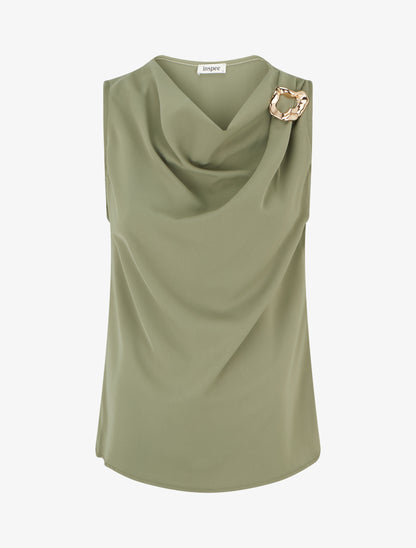 Top uni à empiècement bijou - Kaki - 1