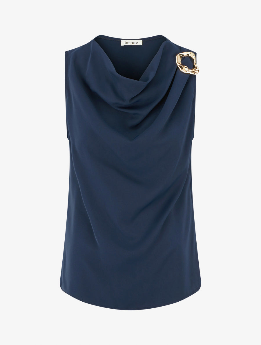 Top uni à empiècement bijou - Marine - 1