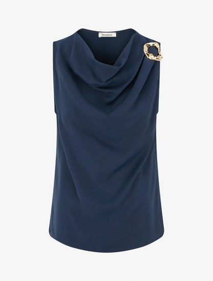 Top uni à empiècement bijou - Marine - 1