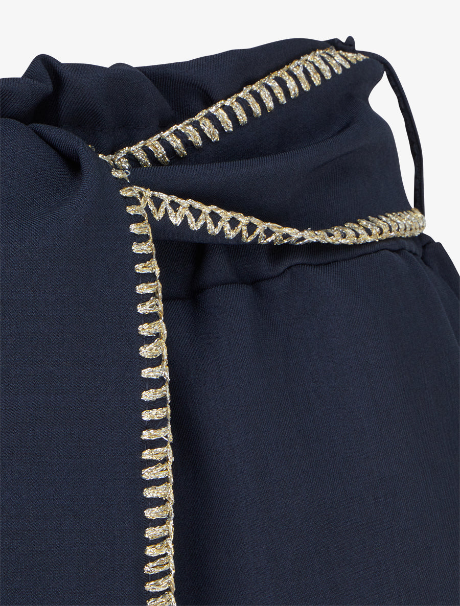 Pantalon ceinturé à détail irisé - Marine - 3