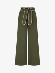 Pantalon ceinturé à détail irisé - Kaki - 1