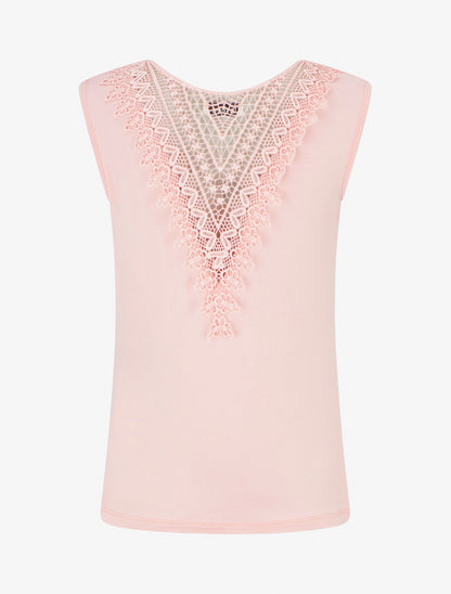 Top uni sans manches à broderie au dos - Rose - 2