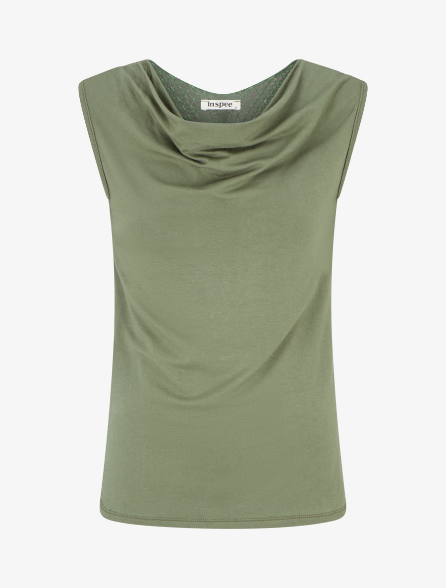 Top uni sans manches à broderie au dos - Kaki - 1