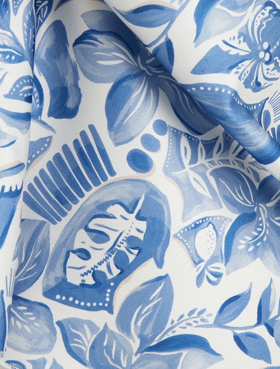 Caraco satiné imprimé feuillage - Bleu - 3